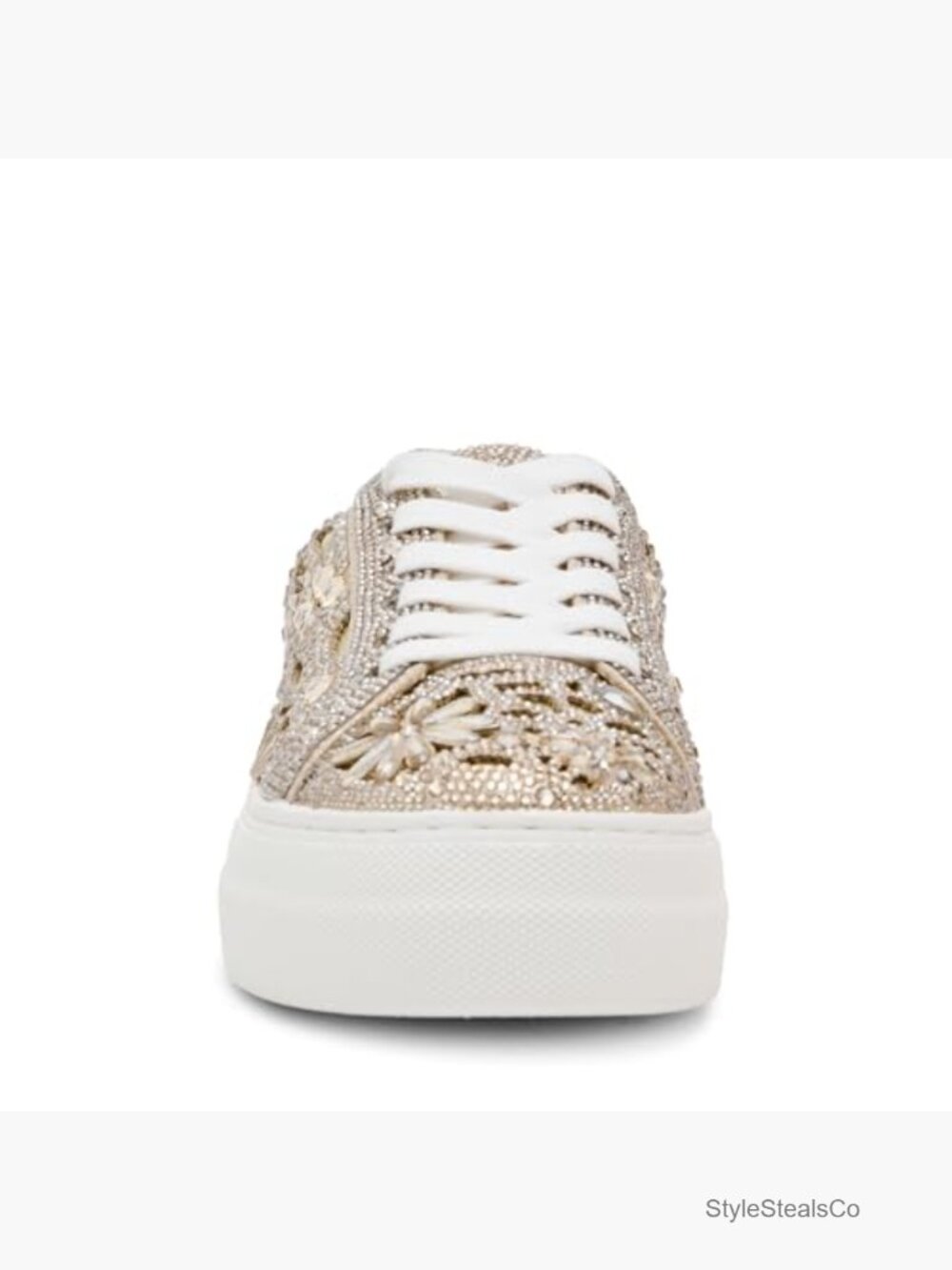 Rhinestone Platform Sneakers Lace-Up Low Top Fashion Sneakers - Picture 2 of 7